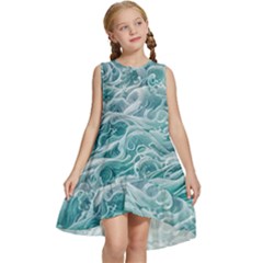 Nature Ocean Waves Kids  Frill Swing Dress by GardenOfOphir