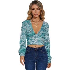 Nature Ocean Waves Long Sleeve Deep-v Velour Top