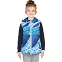 Simple Blue Ocean Wave Kids  Hooded Puffer Vest View1