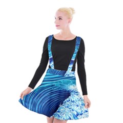 Simple Blue Ocean Wave Suspender Skater Skirt by GardenOfOphir