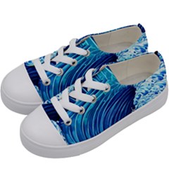 Simple Blue Ocean Wave Kids  Low Top Canvas Sneakers by GardenOfOphir