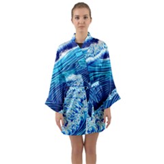 Simple Blue Ocean Wave Long Sleeve Satin Kimono by GardenOfOphir