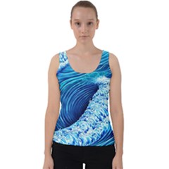 Simple Blue Ocean Wave Velvet Tank Top by GardenOfOphir