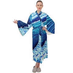 Simple Blue Ocean Wave Maxi Velvet Kimono by GardenOfOphir