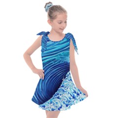 Simple Blue Ocean Wave Kids  Tie Up Tunic Dress by GardenOfOphir