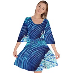 Simple Blue Ocean Wave Velour Kimono Dress by GardenOfOphir