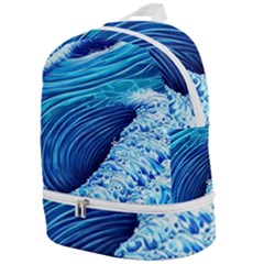 Simple Blue Ocean Wave Zip Bottom Backpack by GardenOfOphir