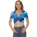 Simple Blue Ocean Wave Twist Front Crop Top View1