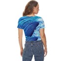 Simple Blue Ocean Wave Twist Front Crop Top View4