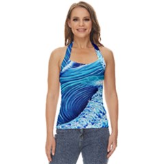 Simple Blue Ocean Wave Basic Halter Top by GardenOfOphir