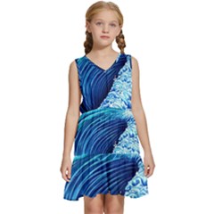 Simple Blue Ocean Wave Kids  Sleeveless Tiered Mini Dress by GardenOfOphir