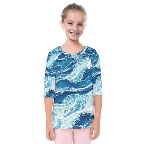 Summer Ocean Waves Kids  Quarter Sleeve Raglan Tee by GardenOfOphir