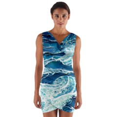 Summer Ocean Waves Wrap Front Bodycon Dress by GardenOfOphir