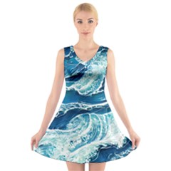 Summer Ocean Waves V-neck Sleeveless Dress by GardenOfOphir