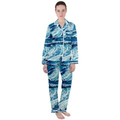 Summer Ocean Waves Women s Long Sleeve Satin Pajamas Set	 by GardenOfOphir