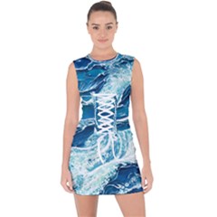 Summer Ocean Waves Lace Up Front Bodycon Dress by GardenOfOphir