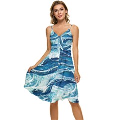 Summer Ocean Waves Sleeveless Tie Front Chiffon Dress by GardenOfOphir