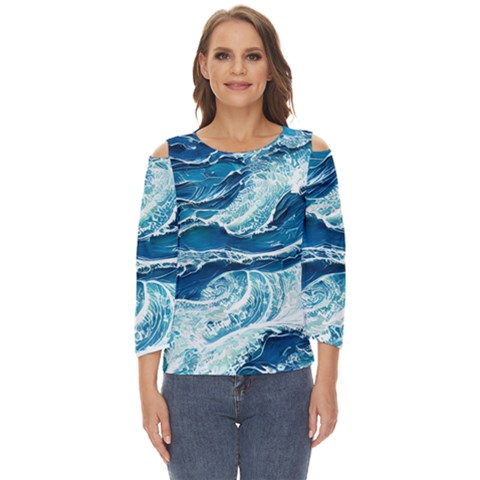 Summer Ocean Waves Cut Out Wide Sleeve Top by GardenOfOphir