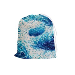 Abstract Blue Ocean Wave Ii Drawstring Pouch (large) by GardenOfOphir