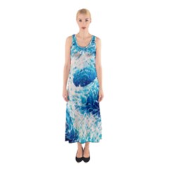 Abstract Blue Ocean Wave Ii Sleeveless Maxi Dress by GardenOfOphir