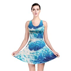 Abstract Blue Ocean Wave Ii Reversible Skater Dress by GardenOfOphir