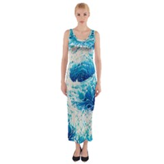 Abstract Blue Ocean Wave Ii Fitted Maxi Dress by GardenOfOphir