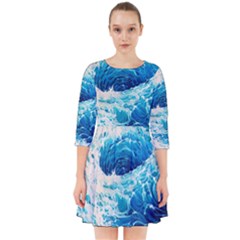 Abstract Blue Ocean Wave Ii Smock Dress by GardenOfOphir