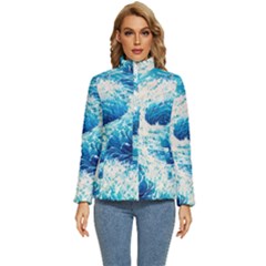 Abstract Blue Ocean Wave Ii Women s Puffer Bubble Jacket Coat by GardenOfOphir