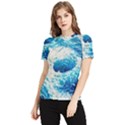 Abstract Blue Ocean Wave Ii Women s Short Sleeve Rash Guard View1