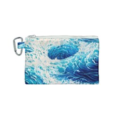 Abstract Blue Ocean Wave Ii Canvas Cosmetic Bag (small) by GardenOfOphir