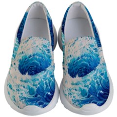 Abstract Blue Ocean Wave Ii Kids Lightweight Slip Ons by GardenOfOphir