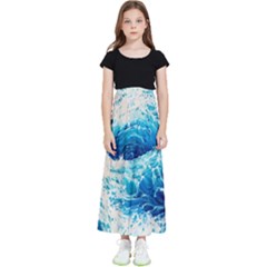 Abstract Blue Ocean Wave Ii Kids  Flared Maxi Skirt by GardenOfOphir