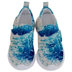 Abstract Blue Ocean Wave Ii Kids  Velcro No Lace Shoes by GardenOfOphir