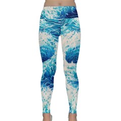 Abstract Blue Ocean Wave Ii Lightweight Velour Classic Yoga Leggings by GardenOfOphir