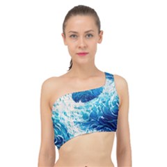 Abstract Blue Ocean Wave Ii Spliced Up Bikini Top  by GardenOfOphir