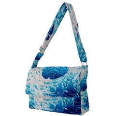 Abstract Blue Ocean Wave Ii Full Print Messenger Bag (l)