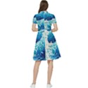 Abstract Blue Ocean Wave Ii Short Sleeve Waist Detail Dress View2