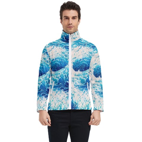 Abstract Blue Ocean Wave Ii Men s Bomber Jacket by GardenOfOphir