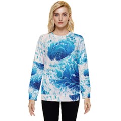 Abstract Blue Ocean Wave Ii Hidden Pocket Sweatshirt by GardenOfOphir