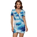 Abstract Blue Ocean Wave Ii Low Cut Cap Sleeve Mini Dress View1