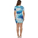 Abstract Blue Ocean Wave Ii Low Cut Cap Sleeve Mini Dress View4