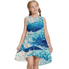 Abstract Blue Ocean Wave Ii Kids  Frill Swing Dress by GardenOfOphir