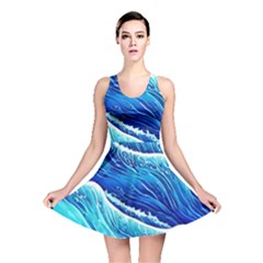 Blue Ocean Wave Watercolor Reversible Skater Dress by GardenOfOphir