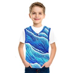 Blue Ocean Wave Watercolor Kids  Basketball Tank Top by GardenOfOphir