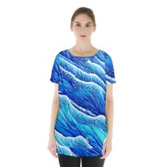 Blue Ocean Wave Watercolor Skirt Hem Sports Top by GardenOfOphir