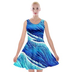 Blue Ocean Wave Watercolor Velvet Skater Dress by GardenOfOphir