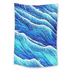 Blue Ocean Wave Watercolor Large Tapestry by GardenOfOphir