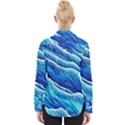 Blue Ocean Wave Watercolor Womens Long Sleeve Shirt View2