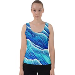 Blue Ocean Wave Watercolor Velvet Tank Top by GardenOfOphir