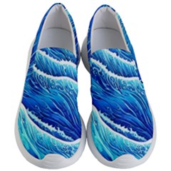 Blue Ocean Wave Watercolor Women s Lightweight Slip Ons by GardenOfOphir